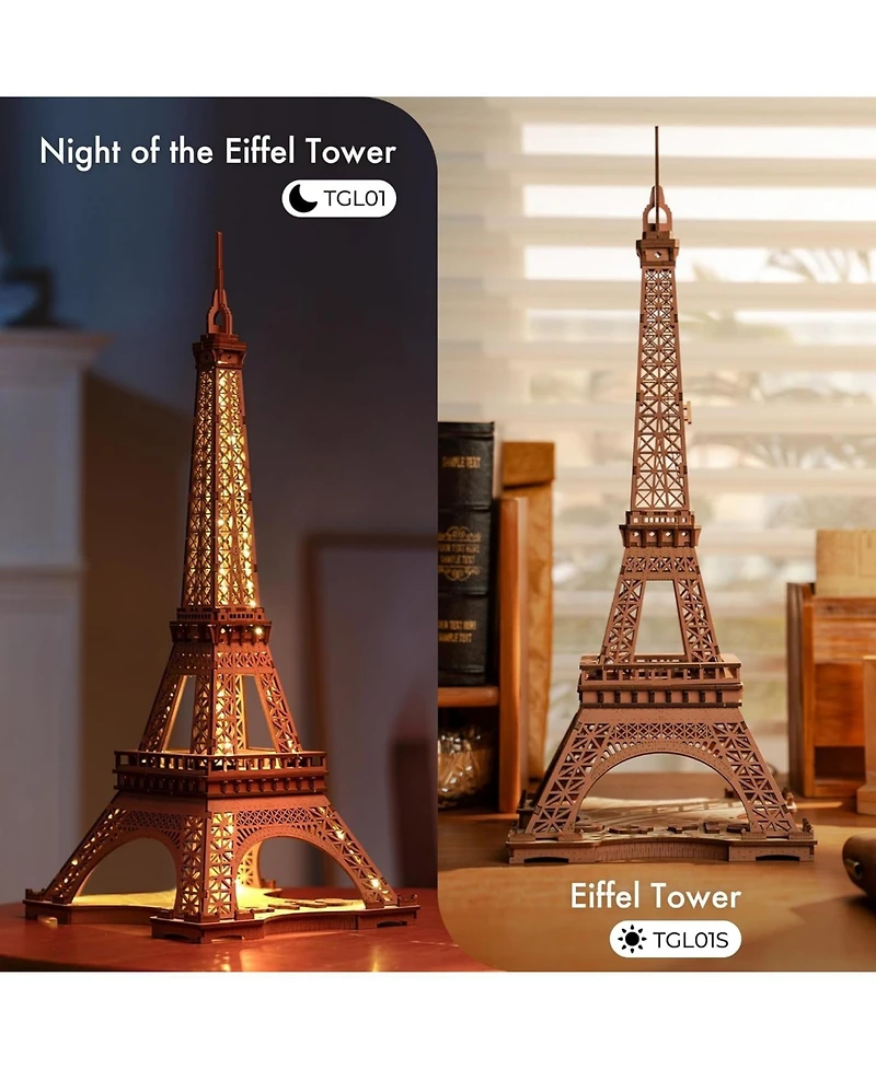 Robotime 3D Puzzle for Adults Diy Model Building Kit with Led Light Wooden Eiffel Tower Craft Kit Architecture Toy Set Brain Teaser Gifts for Friend