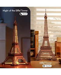 Robotime 3D Puzzle for Adults Diy Model Building Kit with Led Light Wooden Eiffel Tower Craft Kit Architecture Toy Set Brain Teaser Gifts for Friend