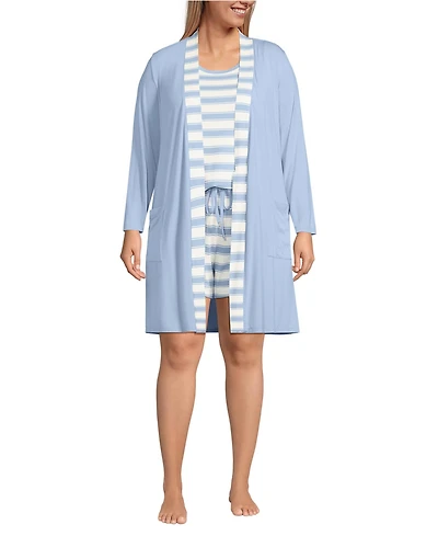 Lands' End Plus Cooling 3 Piece Pajama Set - Robe Tank and Shorts