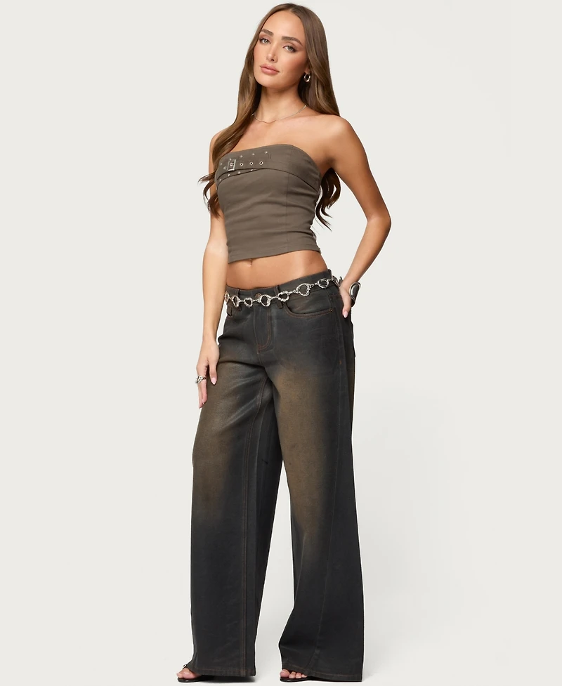 Edikted Women's Nadiya Twill Belted Strapless Top