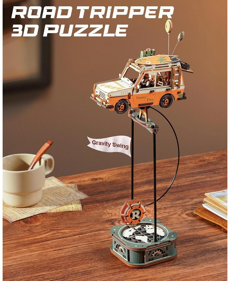 Robotime Pendulum Balance Toy, 3D Wooden Puzzles for Adults, Retro Road Tripper Car, Diy Craft Wood Puzzle Kit, Unique Gift for Men Women Festival