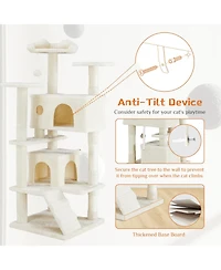 Zeus & Ruta 54in Beige Multi-Functional Cat Tree: Climbing Frame, Lounge, Detachable Toy