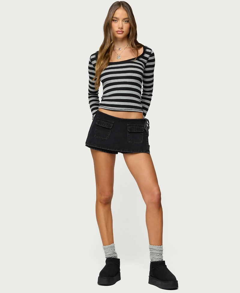 Edikted Womens Giselle Wrap Denim Mini Skort