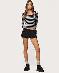 Edikted Womens Giselle Wrap Denim Mini Skort