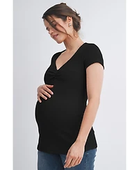 Hello Miz Maternity Ribbed Sweetheart Neck Short-Sleeve Top