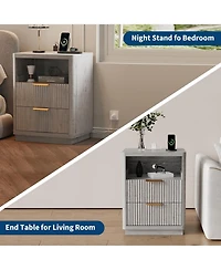 gaomon Fluted Nightstand with Charging Station, Mid Century Modern Nightstand