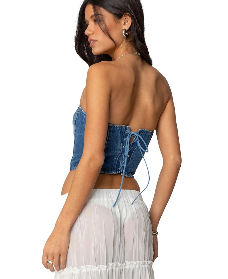 Edikted Women's Tula Embroidered Denim Corset