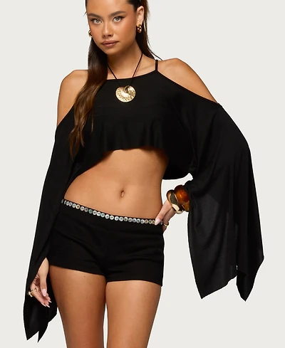 Edikted Women's Ivanna Cutout Cape Cropped Top