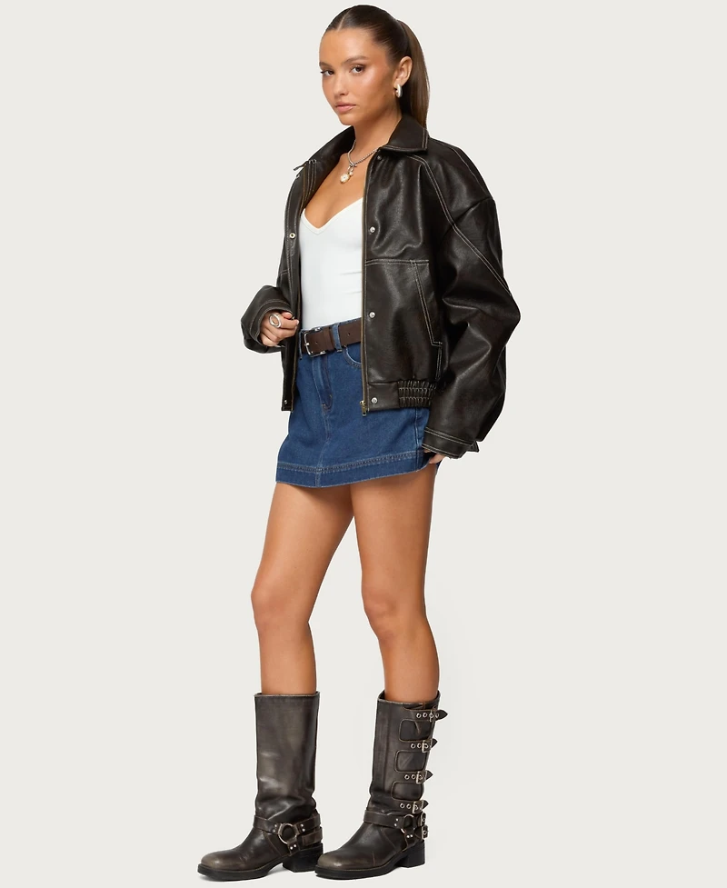 Edikted Women's Jaxson Oversized Faux Leather Bomber Jacket