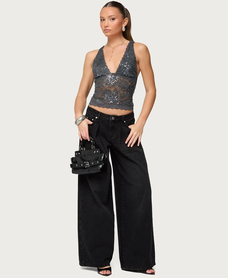 Edikted Women's Isabela Sequin Sheer Lace Tank Top