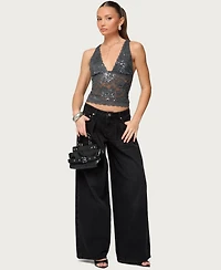 Edikted Women's Isabela Sequin Sheer Lace Tank Top