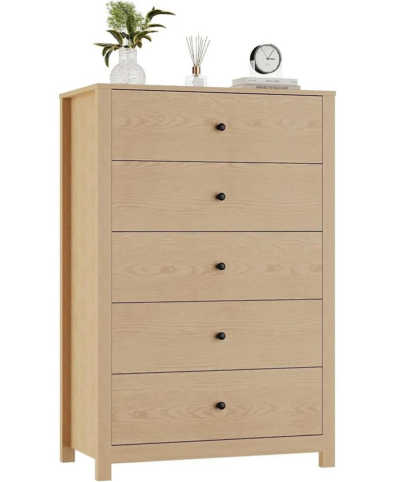 gaomon Modern 5-Drawer Dresser, Simple Wooden Chest with Deep Drawers, Space-Saving Storage for Bedroom, Living Room, Hallway