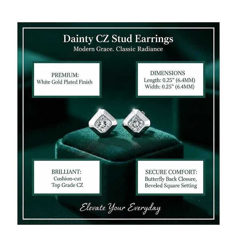 Rachel Glauber Dainty Gold Plated Cushion-Cut Cz Stud Earrings