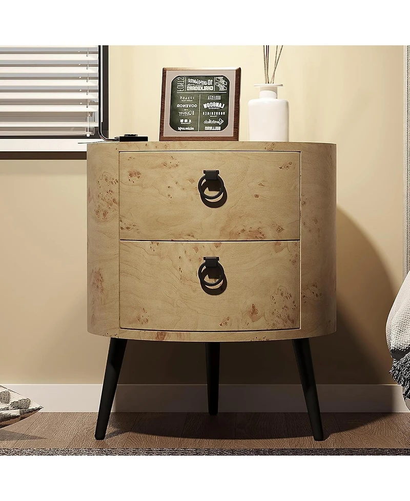 gaomon 2-Pack Round Side Table with Drawers, 188" Modern Farmhouse Bedside Table, Wood Accent Table with Metal Legs & 300lb Capacity for Living R