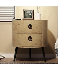 gaomon 2-Pack Round Side Table with Drawers, 188" Modern Farmhouse Bedside Table, Wood Accent Table with Metal Legs & 300lb Capacity for Living R