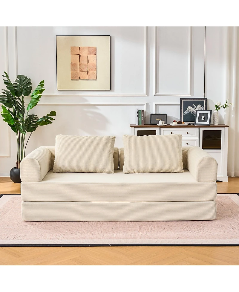 Clihome Loveseat Sofa Convertible Sleeper Bed with Pillow