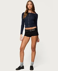 Edikted Women's Cameo Boat Neck Button Up Top