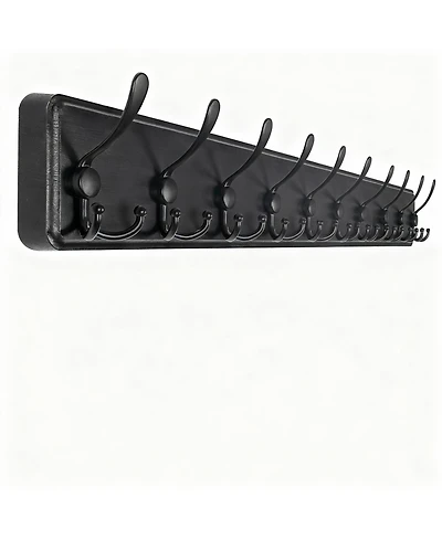Yigii Rustic Wood Coat Rack - 10 Hooks for Coats, Hats, Bags - Wall Mount