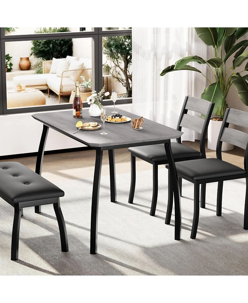 gaomon Dining Table Set for 4,Wooden Kitchen Table with Upholstered Bench & 2 Cushion Chairs, Space-Saving Dinette Set for Studio,Kitchen,Dining Room