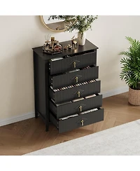 Gaomon 47.2" Wide Fluted Dresser - 6-Drawer Chest with Metal Handles, Bedroom