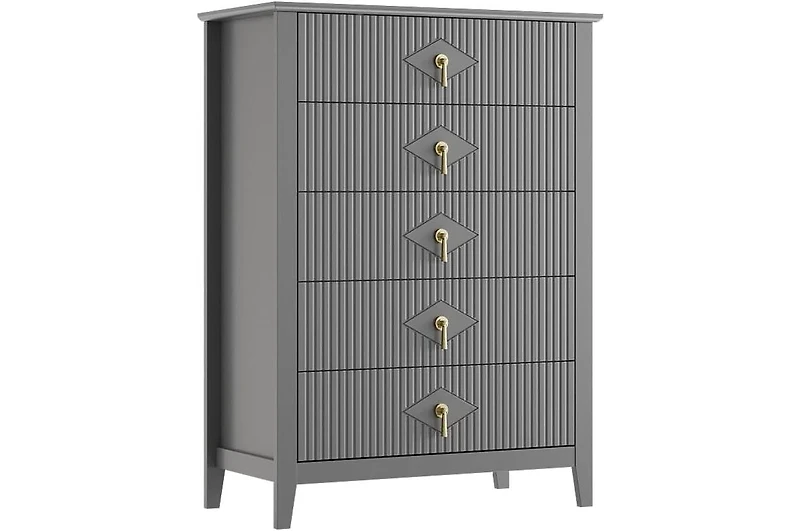 gaomon 47.2" Wide Fluted Dresser - 6-Drawer Chest with Metal Handles, Natural Wood for Bedroom