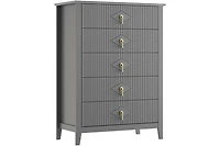 gaomon 47.2" Wide Fluted Dresser - 6-Drawer Chest with Metal Handles, Natural Wood for Bedroom