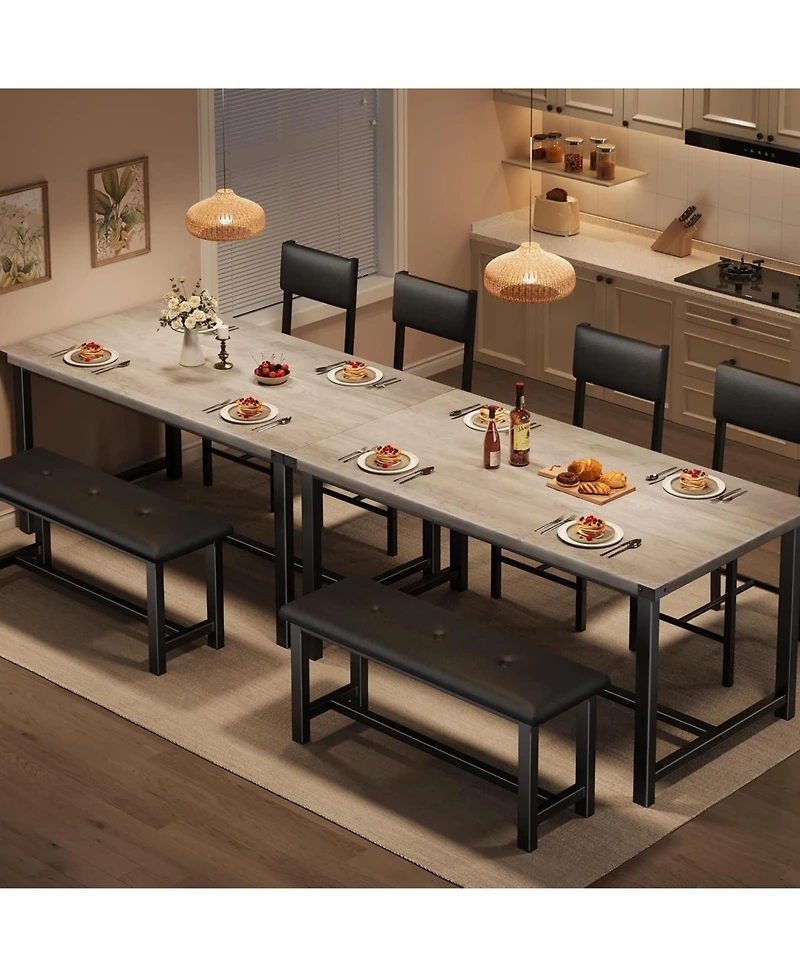gaomon Dining Table Set for 4, Kitchen Table with 2 Upholstered Chairs and Bench, Wood Kitchen Dining Room Set, for Small Space
