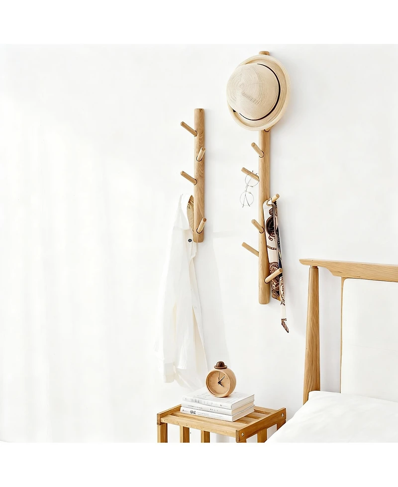 Yigii Oak Wood Wall-Mounted Coat Rack for Coats, Hats, Towels, Purse