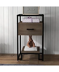 gaomon Nightstand, Mid Century Modern End Table with Storage Drawer and 3-Tier Storage & Tempered Glass Top, Bedside Furniture with Steel Frame
