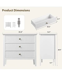 gaomon Fluted 3 Drawers Dresser Set of 2, Wide Wood Chest of Drawers