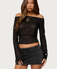 Edikted Women's Alef Sheer Lace Off Shoulder Top