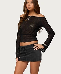 Edikted Women's Alef Sheer Lace Off Shoulder Top