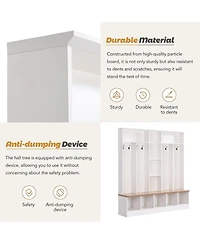 Clihome Wide Design Hall Tree with Storage Bench with 8 Hooks for Entryway