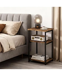 gaomon Slim 3-Tier End Table with Storage Shelves, Narrow Mobile Side for Small Spaces, Industrial Wood & Metal Sofa Table, Record Player St