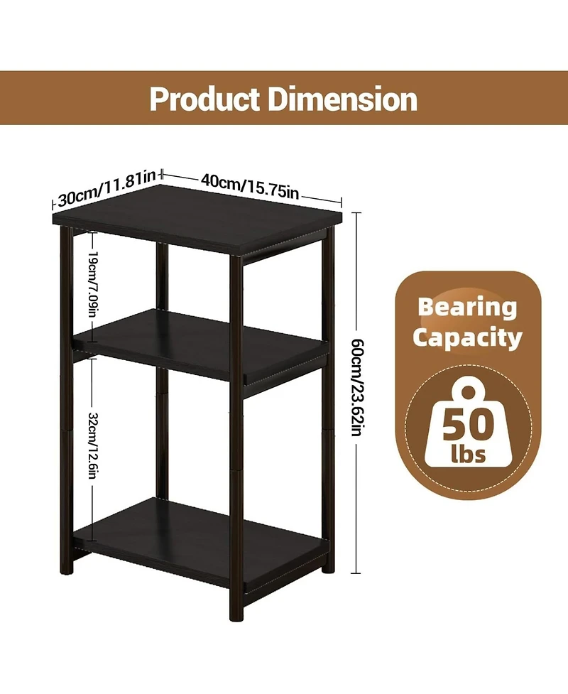 gaomon Slim 3-Tier End Table with Storage Shelves, Narrow Mobile Side for Small Spaces, Industrial Wood & Metal Sofa Table, Record Player St