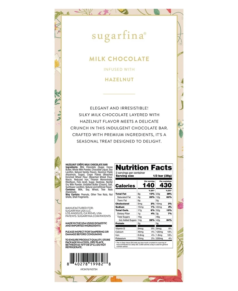 Sugarfina Spring Hazelnut Crepe Milk Chocolate Bar, 4-pc.