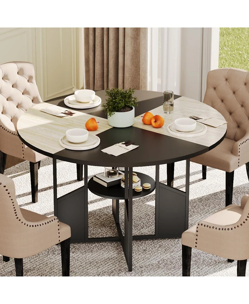 gaomon Round Dining Table Wood Kitchen & Room with Pedestal Base, Adjustable Feet, Space Saving Farmhouse Circle Dinner