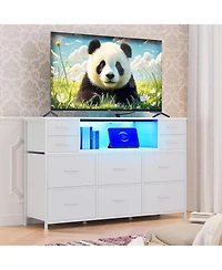 gaomon 10 Fabric Drawers Dresser, Entertainment Center Tv Stand with Power Outlet & Led Light for 45"-55" Tv, Chest of Drawers for Bedroom