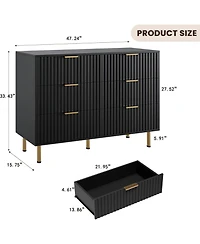 gaomon Fluted 6 Drawer Dresser for Bedroom, 47.2 in Wide Modern Chest of Drawers with Deep Drawers, Large Double Dresser Tv Stand