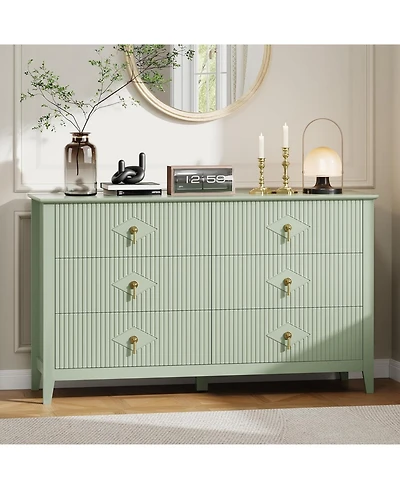 gaomon Fluted 6 Drawers Dresser for Bedroom, 54" Wide Modern Chest of with Metal Handle, Wooden Organizer Bedroom.