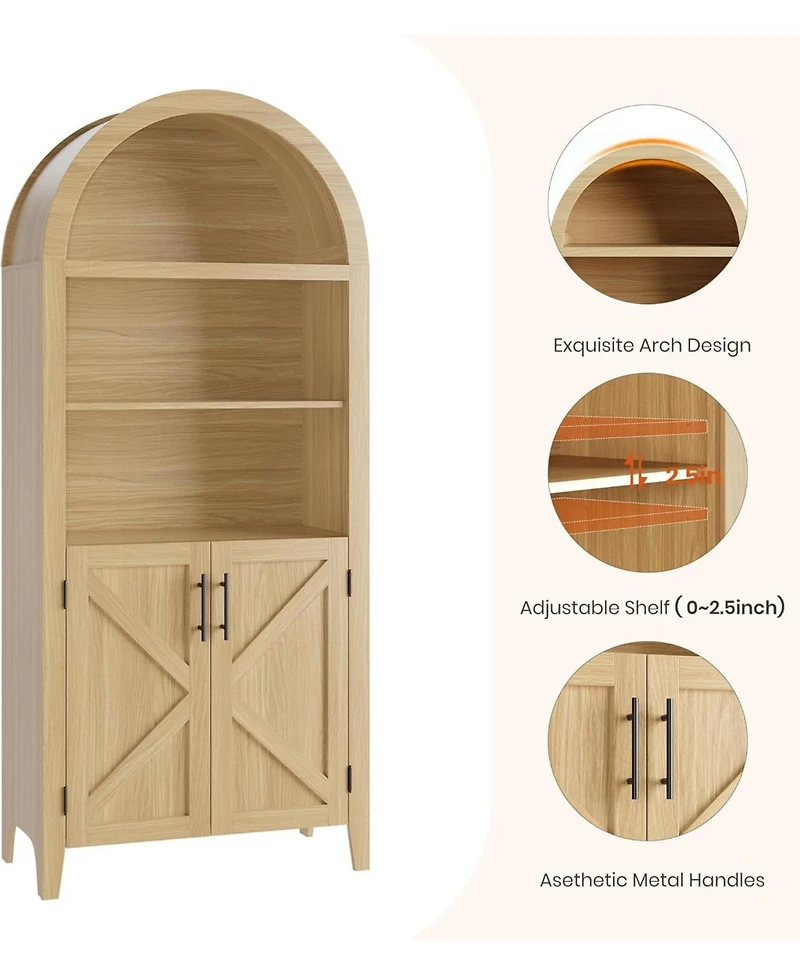 Gaomon Farmhouse Style 5-Tier Storage Cabinet with Arched Design & Rattan Decor Open Display Shelves