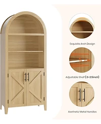 Gaomon Farmhouse Style 5-Tier Storage Cabinet with Arched Design & Rattan Decor Open Display Shelves