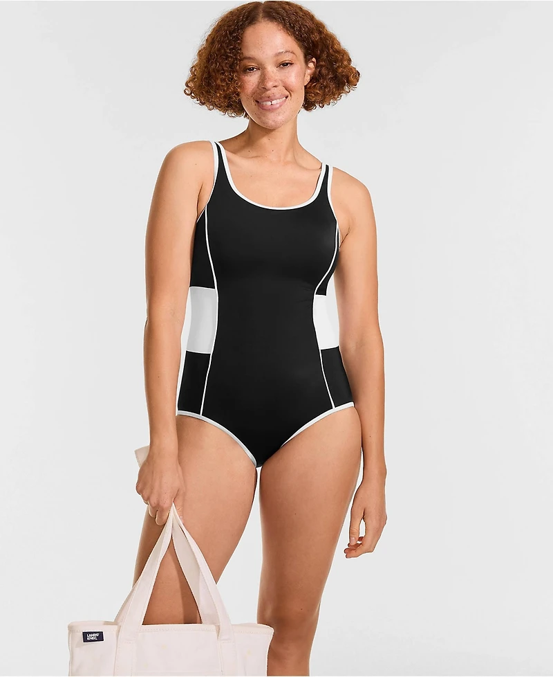 Lands' End Petite Tugless Scoop Neck Low Leg One Piece