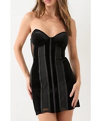 MissPap Women's Premium Tailored Mesh Panel Velvet Dress