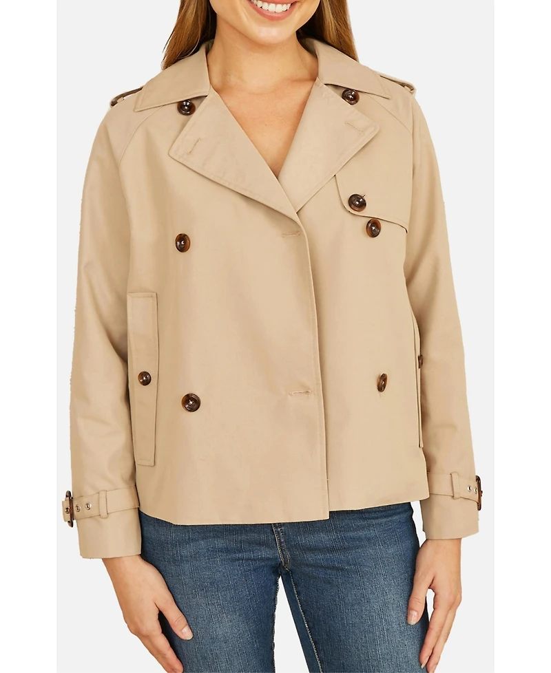 Yumi Women's Cropped Trench Jacket With Pockets