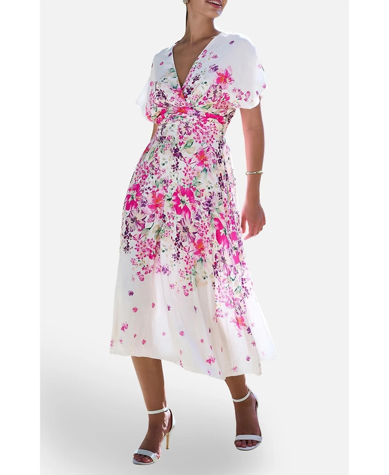 Yumi Women's Mirror Floral Print Kimono Midi Dress