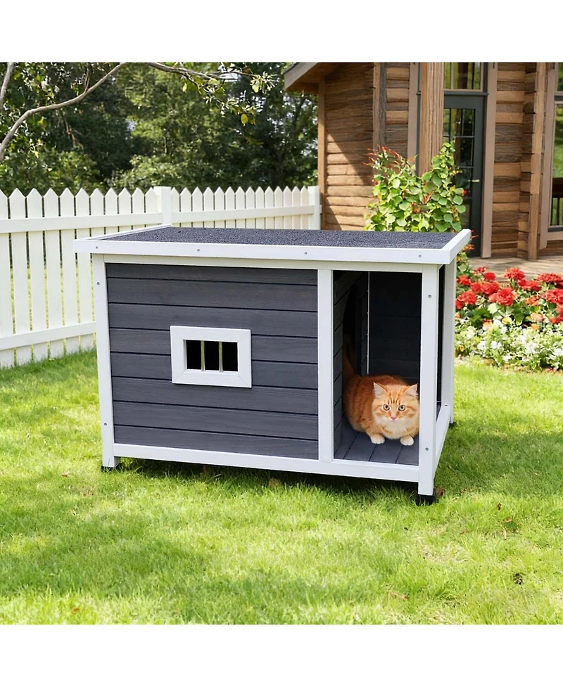 Aostirmotor Weatherproof Outdoor Cat House in Gray: Waterproof Roof & Ventilated Design with Metal Frame, Spacious Shelter