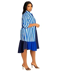 Buxom Couture Women's Plus Mixed Stripe Shirt Dress