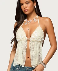 Edikted Women's Sequin Lace Split Front Backless Top