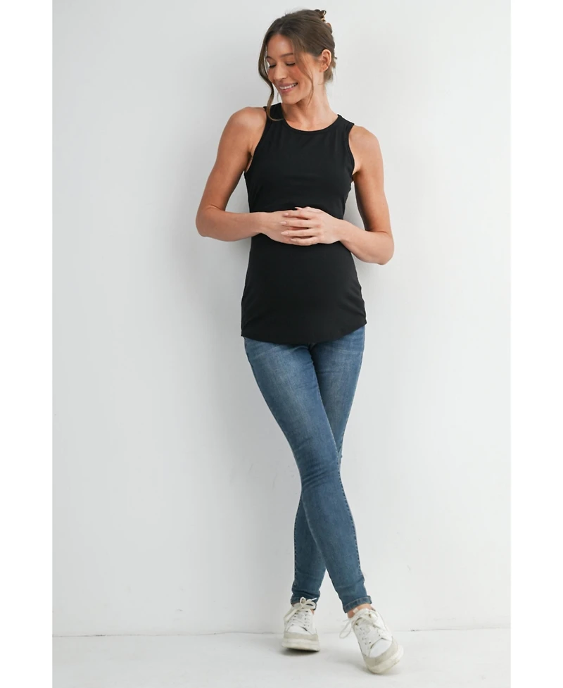 Hello Miz Women's Maternity Nursing Ribbed Tank Top with Lift-Up Panel